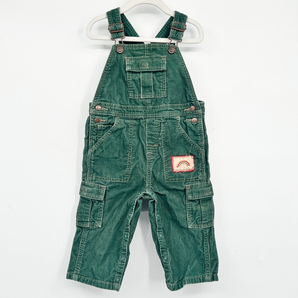 Gymboree Kids Green Corduroy Rainbow Patch Vintage Y2K Overalls Size 18-24M